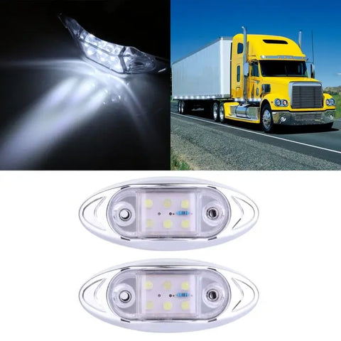 2X White Clearance Side Marker Trailer Light Van Lorry Fish Shape 4'' 12V 6LED ECCPP