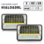2pcs 4"x6" sealed Hi-Lo Beam DRL H4 square CAR headlight LED UNIVERSAL ECCPP