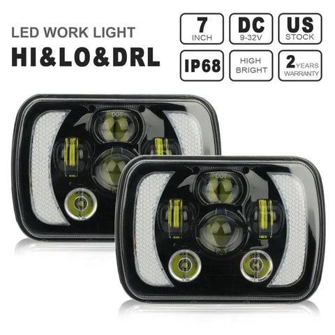 2pcs 5"x7" 6"x7" Hi-Lo Demo Eyes Yellow turning light square headlight ECCPP