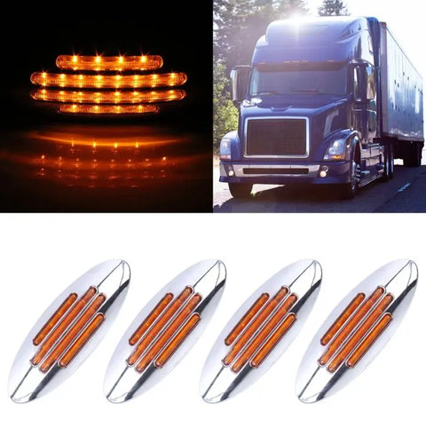 2set 24LED Universal Chromed Amber Semi Truck & Trailer US Stock Side Marker ECCPP