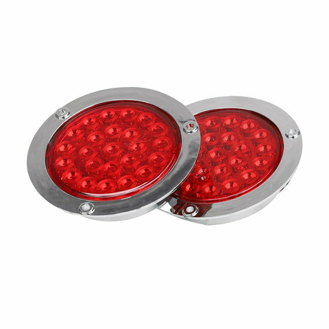 2x Red 24LED 4" Round Truck Trailer Tail Stop Turn Brake Lights w/Stainless Ring F1 RACING