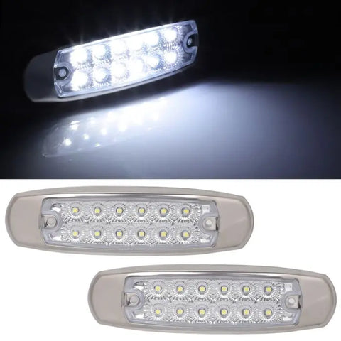 2x White Side Marker Light 12LED Chrome Bezel 12V Truck Trailer Turn Signal ECCPP