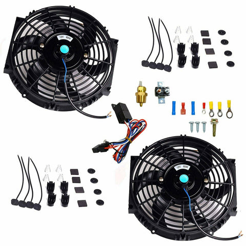 3/8" Probe Ground Thermostat Switch Kit + 2X 10'' Electric Radiator Cooling Fan SILICONEHOSEHOME