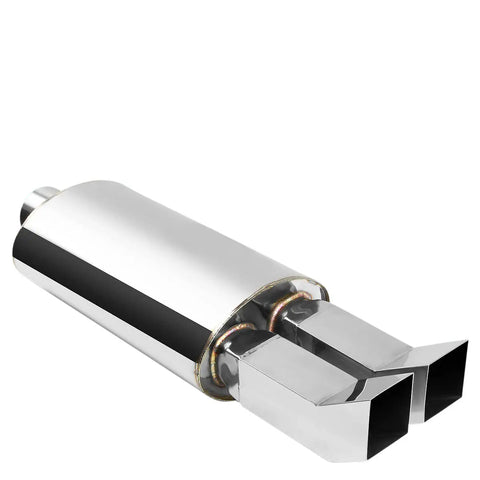 3"Inlet Chrome Dual Bent Square Tip Performance Stainless Oval Exhaust Muffler DNA MOTORING
