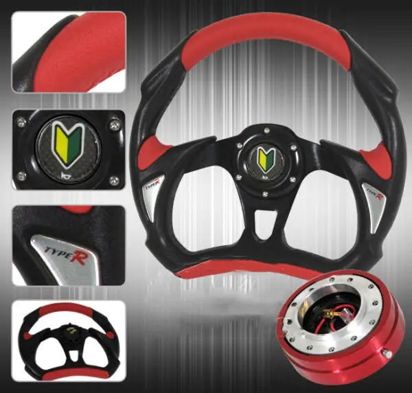 320Mm Black Red Battle Style Steering Wheel + Quick Release & Jdm Horn Button Dynamic