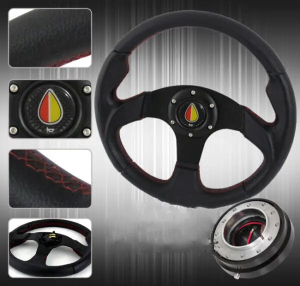 320Mm Jdm Type R Steering Wheel Black W/ Slim Quick Release & Horn