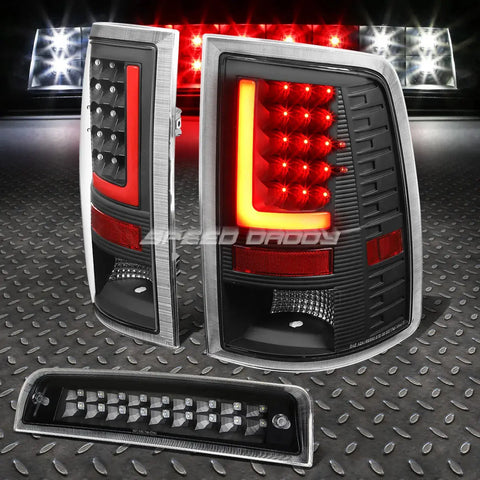 3D Led Red L-Bar Black Clear Tail+Dual-Row 3Rd Brake Light 10-16 Dodge Ram Speed Daddy