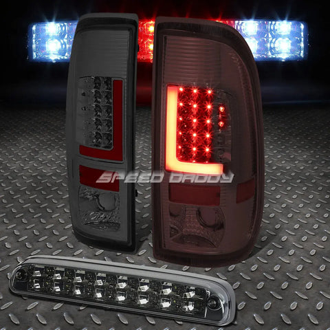 3D Led Red L-Bar Chrome Smoke Tail+Dual-Row 3Rd Brake Light 08-16 Super Duty Speed Daddy