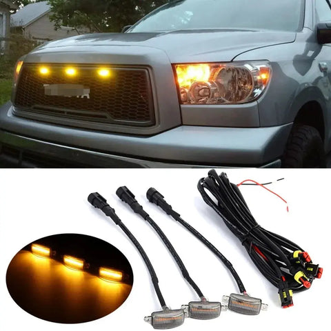 3Pcs Amber Led Front Grille Running Lights Lamps For Toyota Tundra Raptor Style EB-DRP