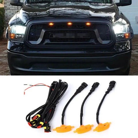 3X Front Grille Bumper Grill Hood Amber Led Lights For Dodge Ram 1500 2500 3500 EB-DRP