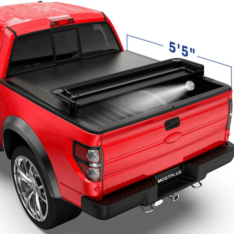 4 Fold 5.5Ft Soft Truck Bed Tonneau Cover For 2009-2014 Ford F150 F-150 On Top BLACKHORSERACING