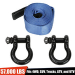 4"X30' Tow Loop Strap+(2) 3/4" D Ring Shackles For Recovery Winch Off-Road Truck BLACKHORSERACING