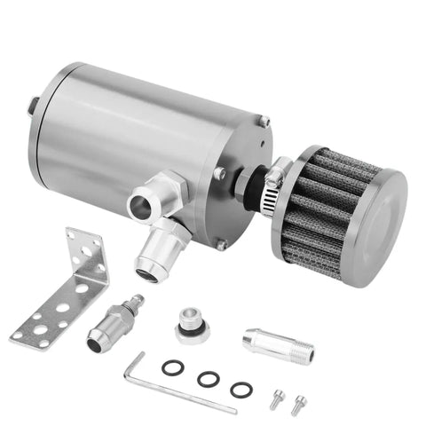 4.1"X2.4"Universal Silver Aluminum Oil Catch Can Reservoir 100Ml+Breather Filter DNA MOTORING