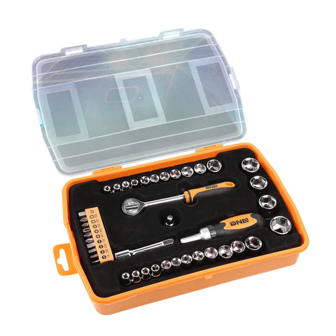 41Pcs Car Household Repair Portable Hand Tool Socket Set Combo Kit Orange W/Case DNA MOTORING
