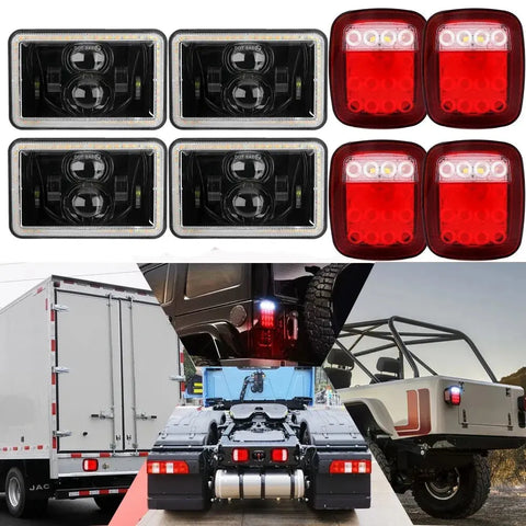 4X 4X6'' Led Headlights +4X Tail Lights For Peterbilt 379 378 Freightliner Fld12 EB-DRP