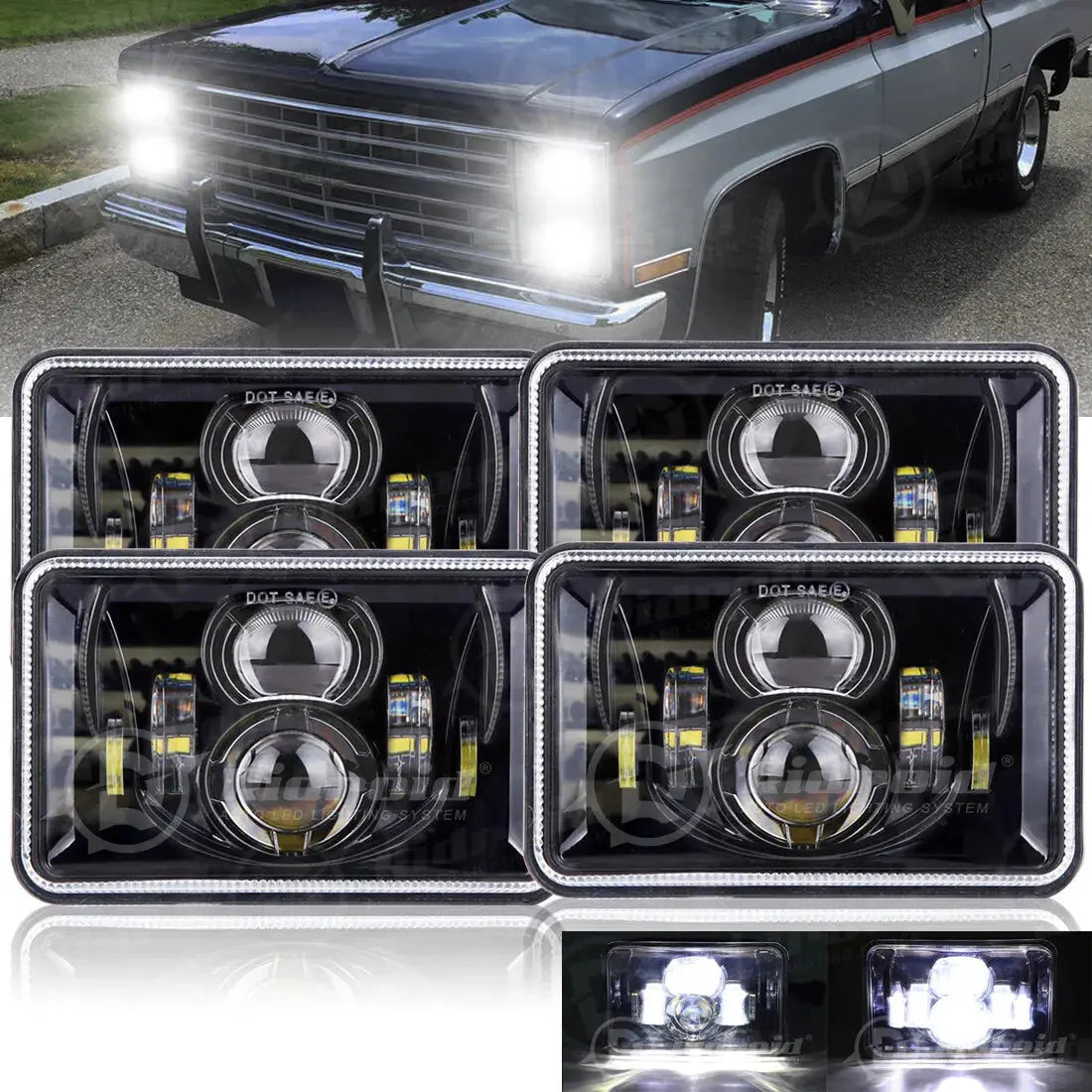 4X 4X6 Hi-Lo Led Headlights For 1981 1982 1983 1984 1985 1986 Chevy C1 ...