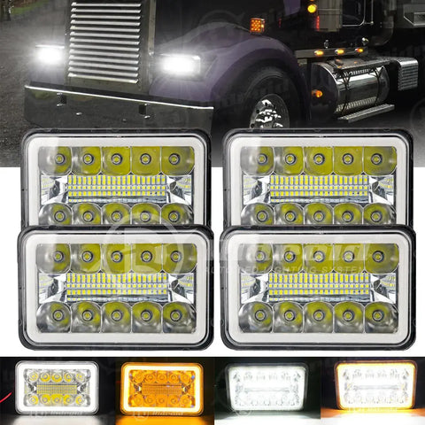 4X Dot Approved 4X6 Led Headlights Beam Drl For Peterbilt Kenworth Freightliner EB-DRP