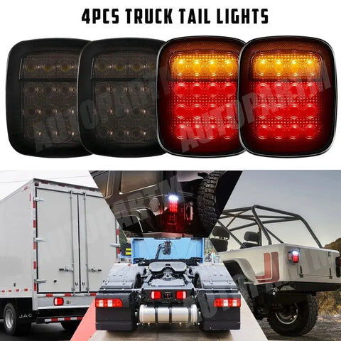 4X Led Tail Lights Brake Reverse Amber Turn Signal For Jeep Semi Truck Trailer EB-DRP