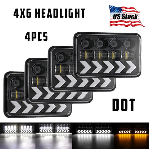 4X6" Pro Led Headlights Hi/Lo Beam Drl Headlamp For Pontiac Trans Am 98-02 Truck EB-DRP
