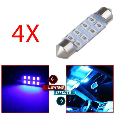 4pcs Ultra Blue Festoon 39MM 8-SMD Interior LED Light Lamps Roof bulbs ECCPP