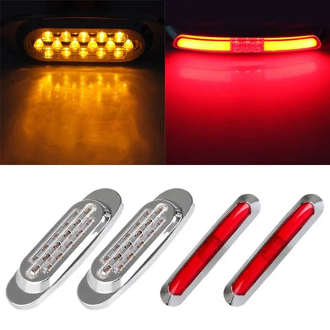 4x Red 21 Led Side Marker chromed Van Truck Trailer + 2x 16 led amber lights ECCPP