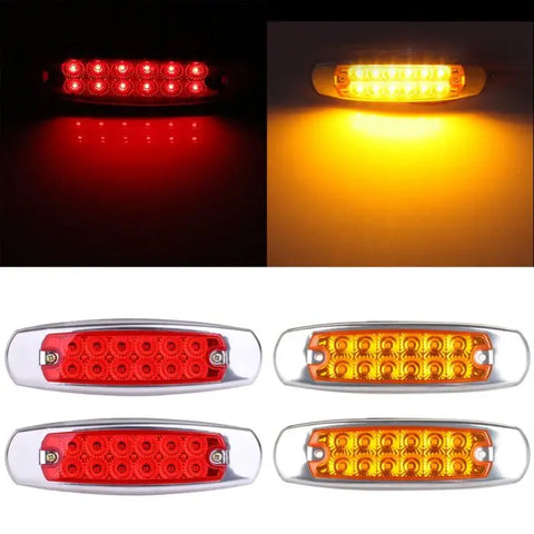 4x Red Amber Sealed Side Marker Clearance Light Lamp Fish Shape Trailer 12 LED ECCPP