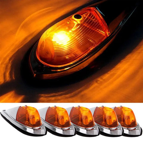 5PCS Amber Cab Marker/Roof/Clearance Light Teardrop Style Assembly Truck Trailer Semi-trailer Dodge Ram ECCPP