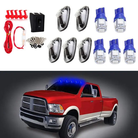 5Pack Roof Clear Cab Marker Cover + 12V T10 Light Bulbs + Wire Switch Dodge ECCPP