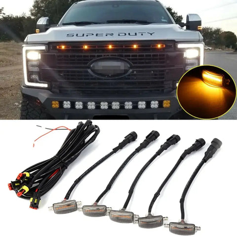 5X Raptor Style Smoke Led Grille Running Marker Lights For Ford F-250 Super Duty EB-DRP