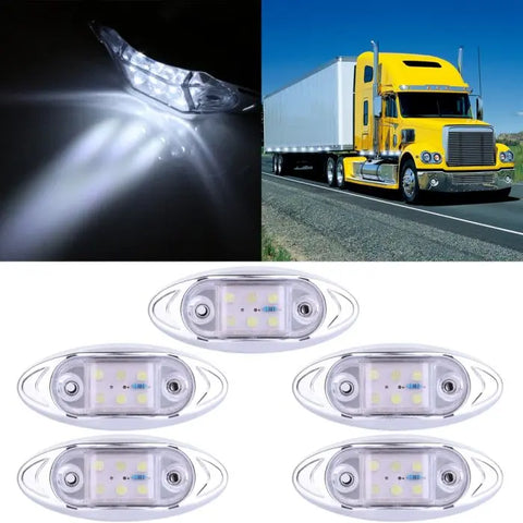 5X White Clearance Side Marker Trailer Light Van Lorry Fish Shape 4'' 12V 6LED ECCPP