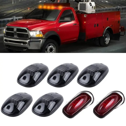 5) Smoke len Amber 12 Led Cab Marker lights&2x Red 3 Led Lights(For:03-18 Dodge) ECCPP