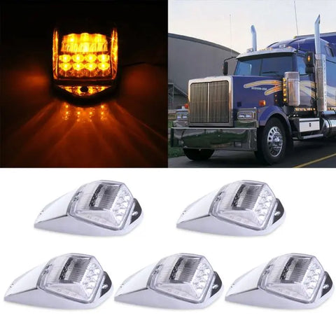 5pcs Clear/Yellow 17LED Roof car Cab Marker Lights Peterbilt Kenworth Volvo ECCPP
