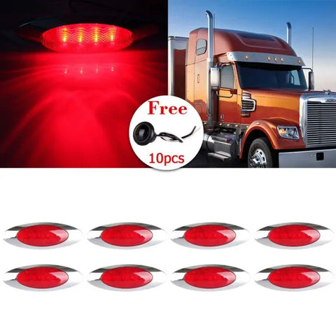 5x 6.5'' 4led Red Side Marker Light Peterbilt Chrome Bezel Oval+ amber light ECCPP