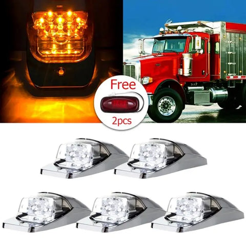 5x yellow 7 LED high quality Cab Marker Roof Light Kenworth + free red light ECCPP