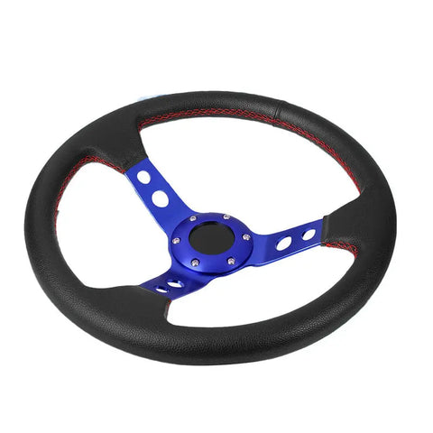 6-Bolt Pvc Leather Aluminum Racing Steering Wheel 13.5" 3" Deep Dish Blue/Red DNA MOTORING