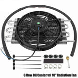 6 Row Radiator Remote Aluminum Transmission Oil Cooler & 10" Cooling Fan W/ Kit BLACKHORSERACING
