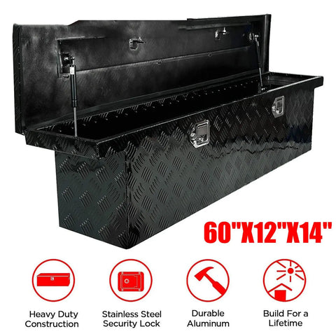 60"X12"X14" Black Aluminum Pickup Truck Trunk Bed Tool Box Trailer Storage+Lock BLACKHORSERACING