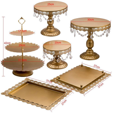 6PCS Wedding Cake Stand Crystal Decor Metal Cupcake Holder w/ Crystal Plates Set MaxSpeedingRods