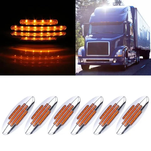 6X Semi Truck & Trailer Tail/Turn/Signal Light 24LED Chromed Amber Marker ECCPP