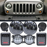 7'' LED Headlight w/ Fog Lamp Turn Signal Tail Light For Jeep Wrangler JK 07-17 F1 RACING