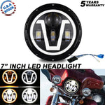 7" Inch Motorcycle Halo Ring Led Headlight Projector For Vulcan Vn 500 750 800 EB-DRP