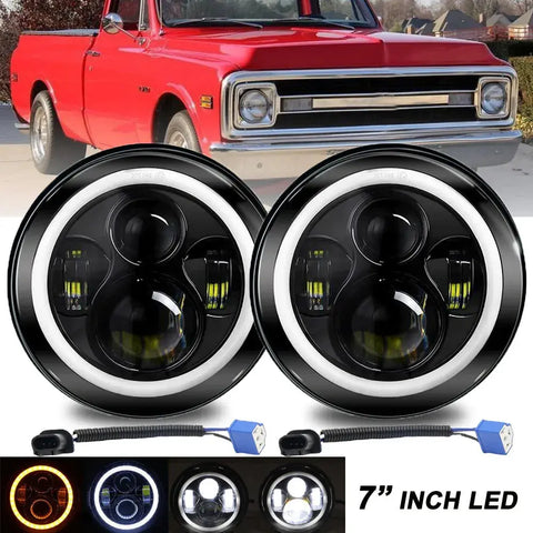 7" Inch Round Led Headlights Halo For Chevy Camaro 1967-1981 C10 C20 C30 G10 G20 EB-DRP