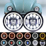 7Inch Led Headlights Hi/Lo Beam Halo Angel Eyes Rgb For 1950-1979 Vw Beetle Pair EB-DRP