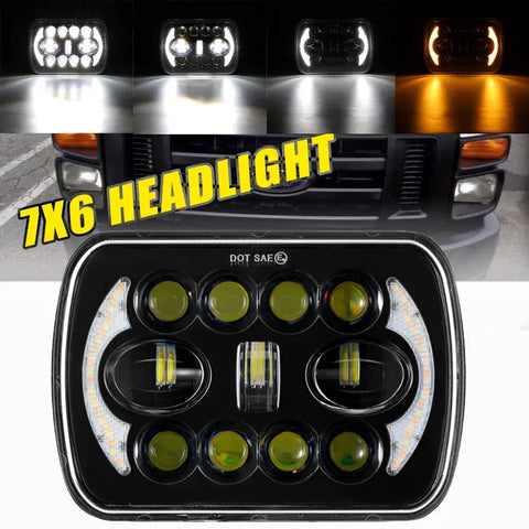 7X6 5X7 Led Headlight Drl Turn Signal For Ford E-100 E-150 E-250 E-350 Econoline EB-DRP