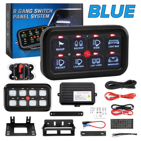 8 Gang On-Off Control Switch Panel Kit Automatic Dimmable Blue Led Light Display EB-DRP