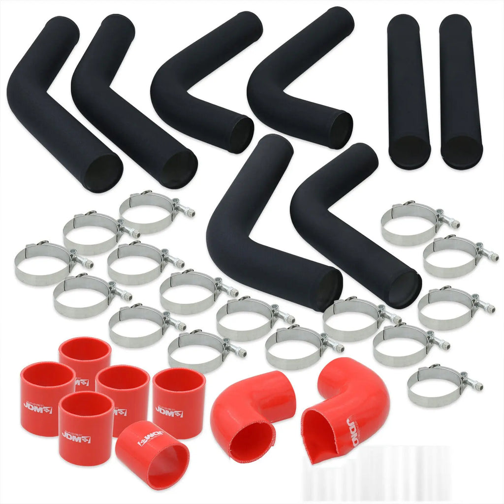 8 Piece 3" Black Intercooler Piping Kit + TBolt Clamps + Red Silicone Dynamic Performance Tuning