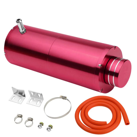 8.5"X3"Universal Pink Aluminum Coolant Recovery Overflow Catch Tank 3/8"Barb DNA MOTORING
