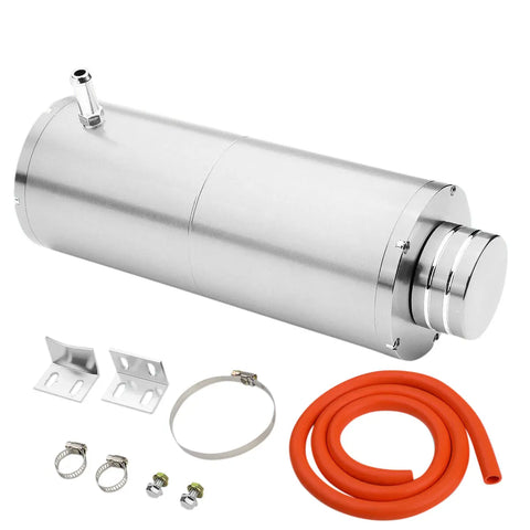 8.5"X3"Universal Silver Aluminum Coolant Recovery Overflow Catch Tank 3/8"Barb DNA MOTORING