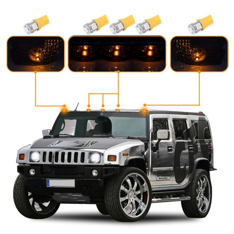 5pc Smoke Cab Marker Roof Running Top Lights w/Bulbs Hummer H2 SUV SUT 03-09
