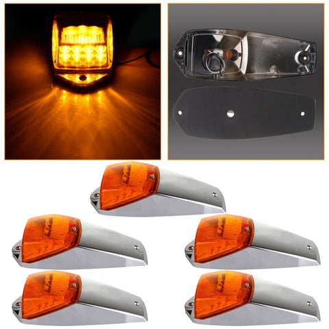 5PCS 17LED Roof Top Running Light Amber Lens Chrome Torpedo Kenworth Peterbilt Freightliner Mack